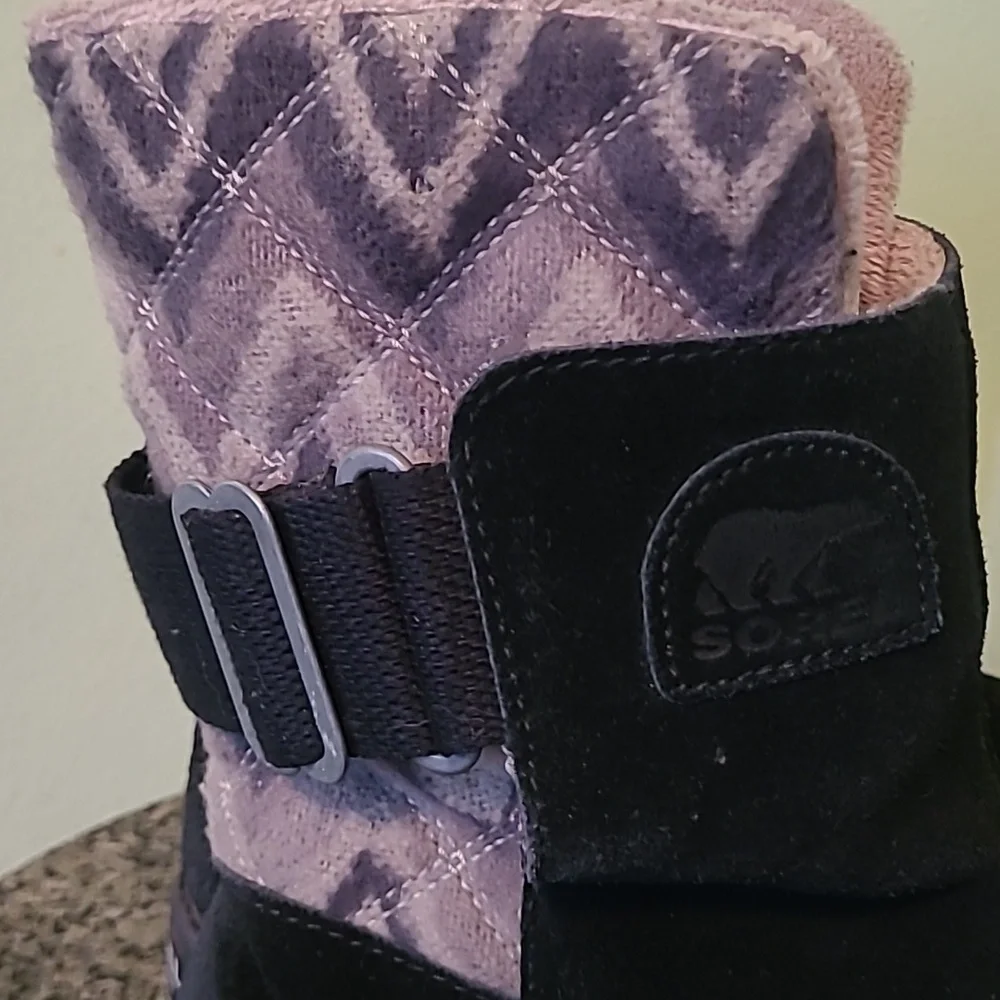 Sorel Newbie Short Boots Black Water-resistant Suede Leather Wmn 8.5 Winter Gray